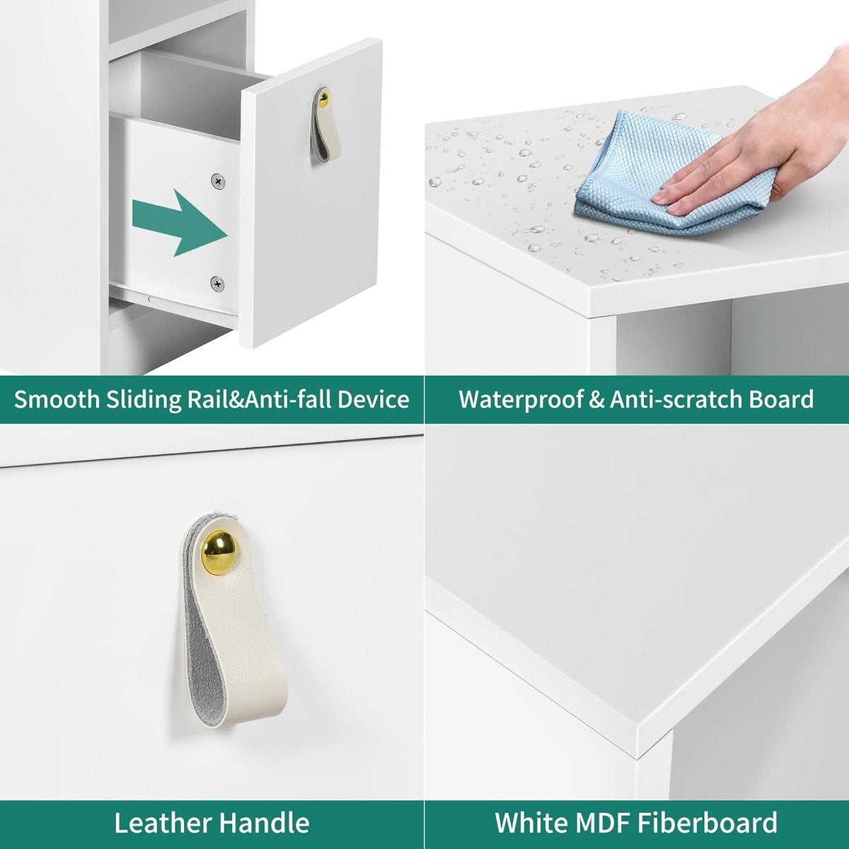 Nachtkastje, bijzettafel, 2 open planken, 1 lade, smal klein nachtkastje voor slaapkamer, nachttafel, ruimtebesparend, woonkamer, kantoor, modern, wit, 30 x 25 x 66 cm