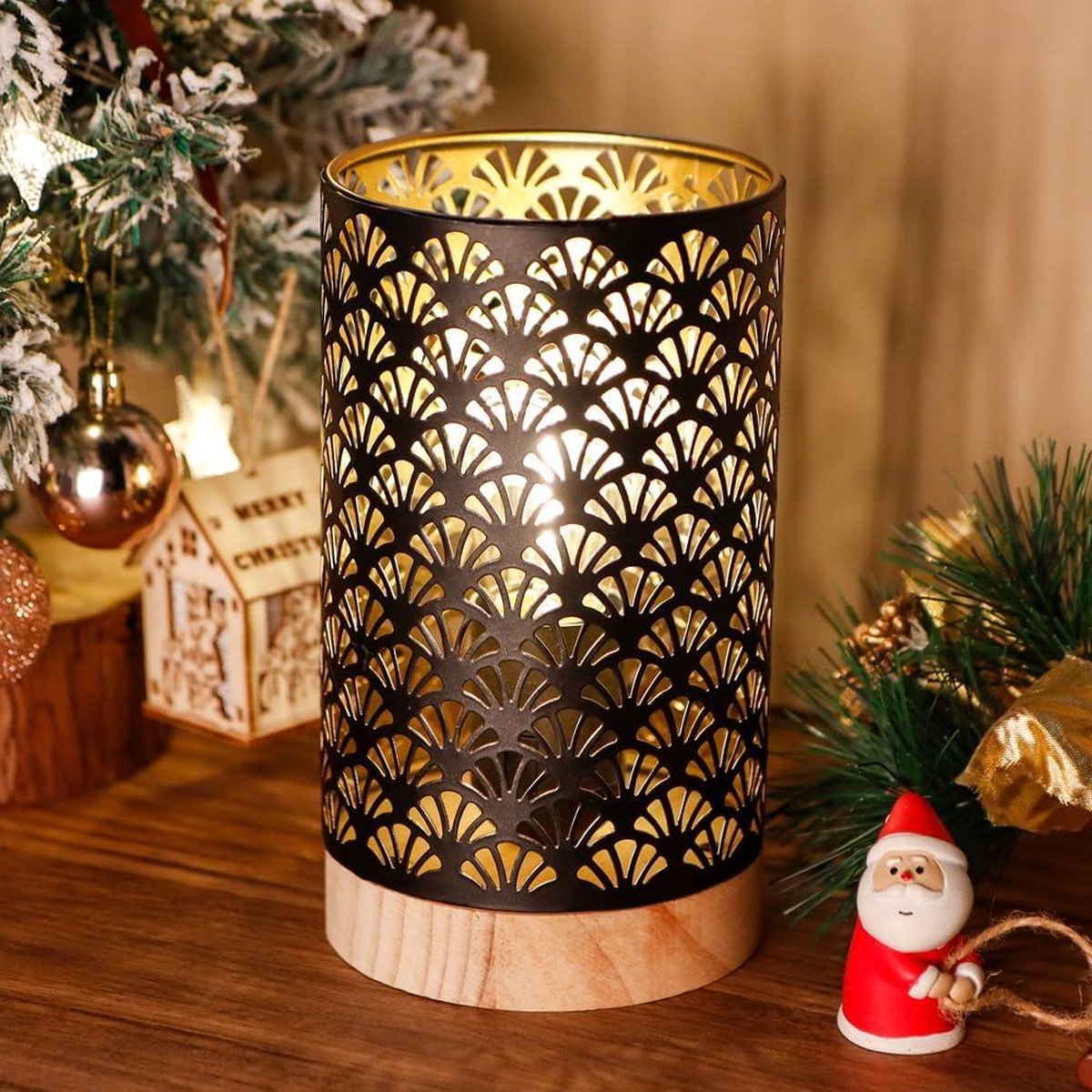225 cm hoge tafellamp op batterijen met LED-lamp waaiervormig patroon - Decoratieve draadloze batterijlamp voor bruiloft tuin binnen balkon slaapkamer met houten voet
