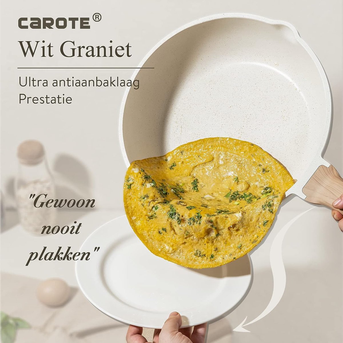 CAROTE Pannenset 14-delig, Bestaande uit een pan van 24/28 cm, 18/20/24 cm Kookpan met deksel en keukengerei, Niet giftig, Compatibel met alle fornuizen