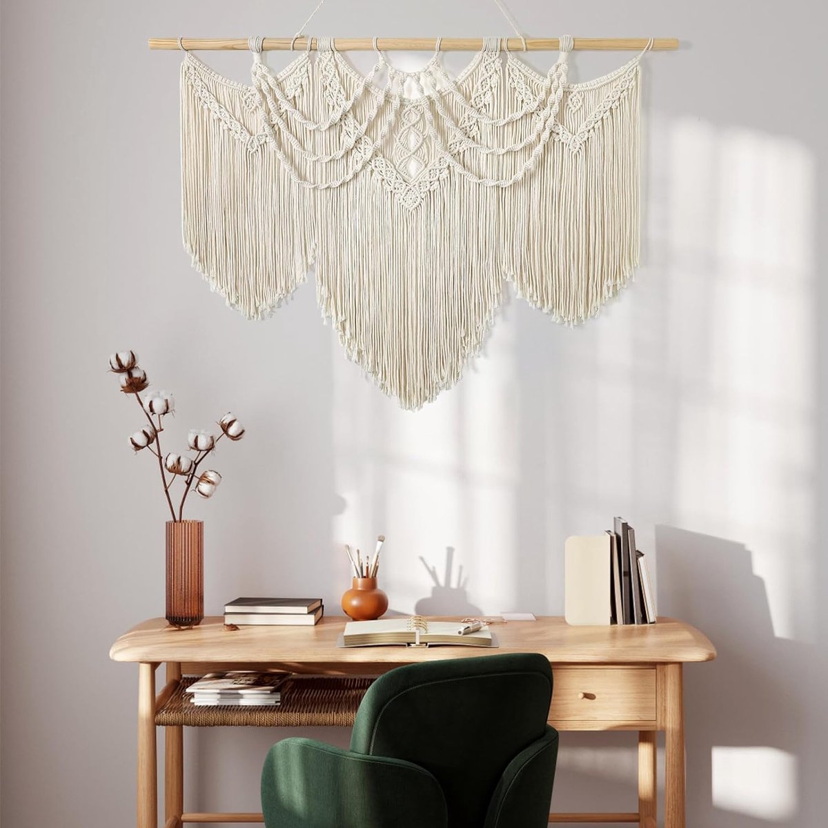 Grote macramé wandhanger, Boheems chic, geweven wandtapijt, boho, wanddecoratie, katoenen touw, wandtapijt, muurdecoratie, kunsthandwerk voor slaapkamer, woonkamer, woning, wandgordijn,