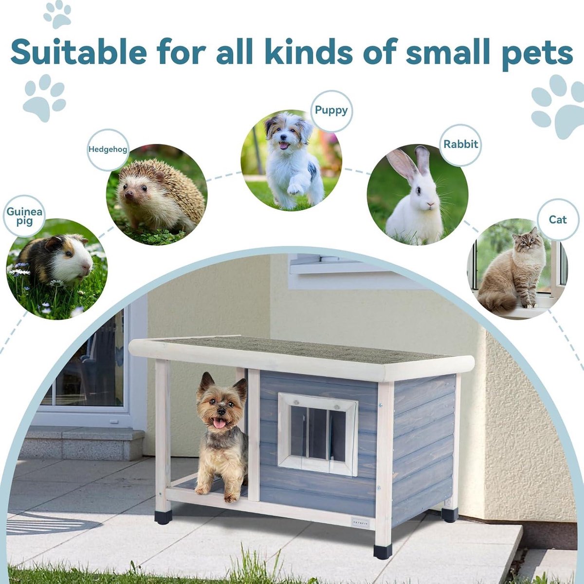 Wooden Cat House Outdoor Cat Kennels - One Room and Lounge - Asphalt Roof - Outdoor Dog Houses