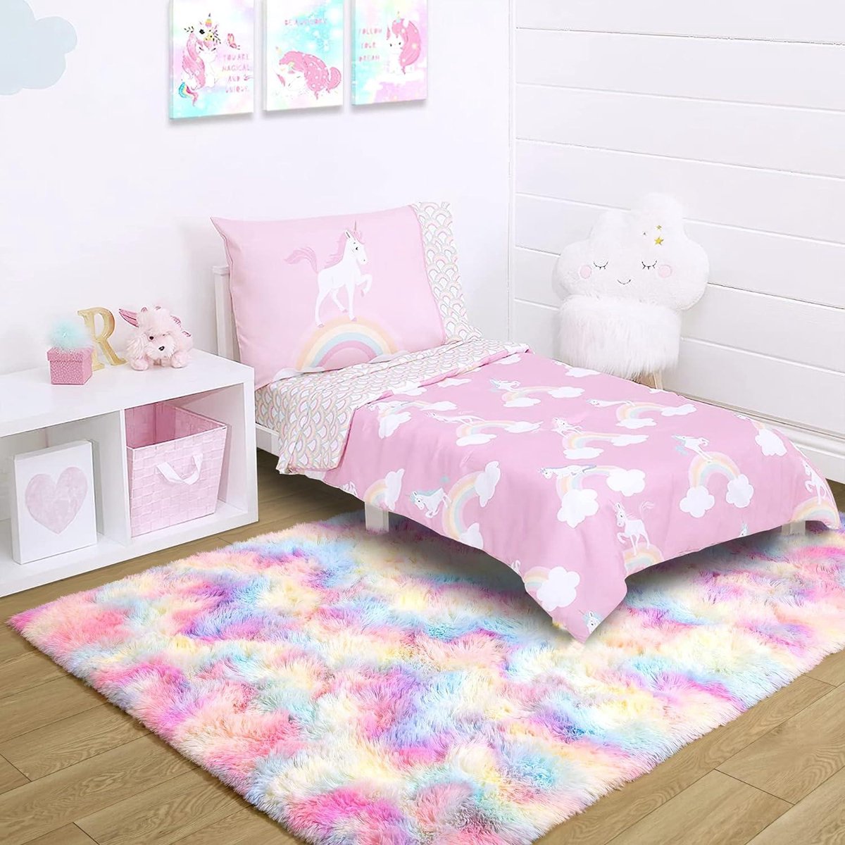 Plush Carpet - Round - Large Size - Modern Living Room - Soft and Fluffy - for Kids Girls - Bedroom/Nursery - Rainbow - 80 x 150 cm rug