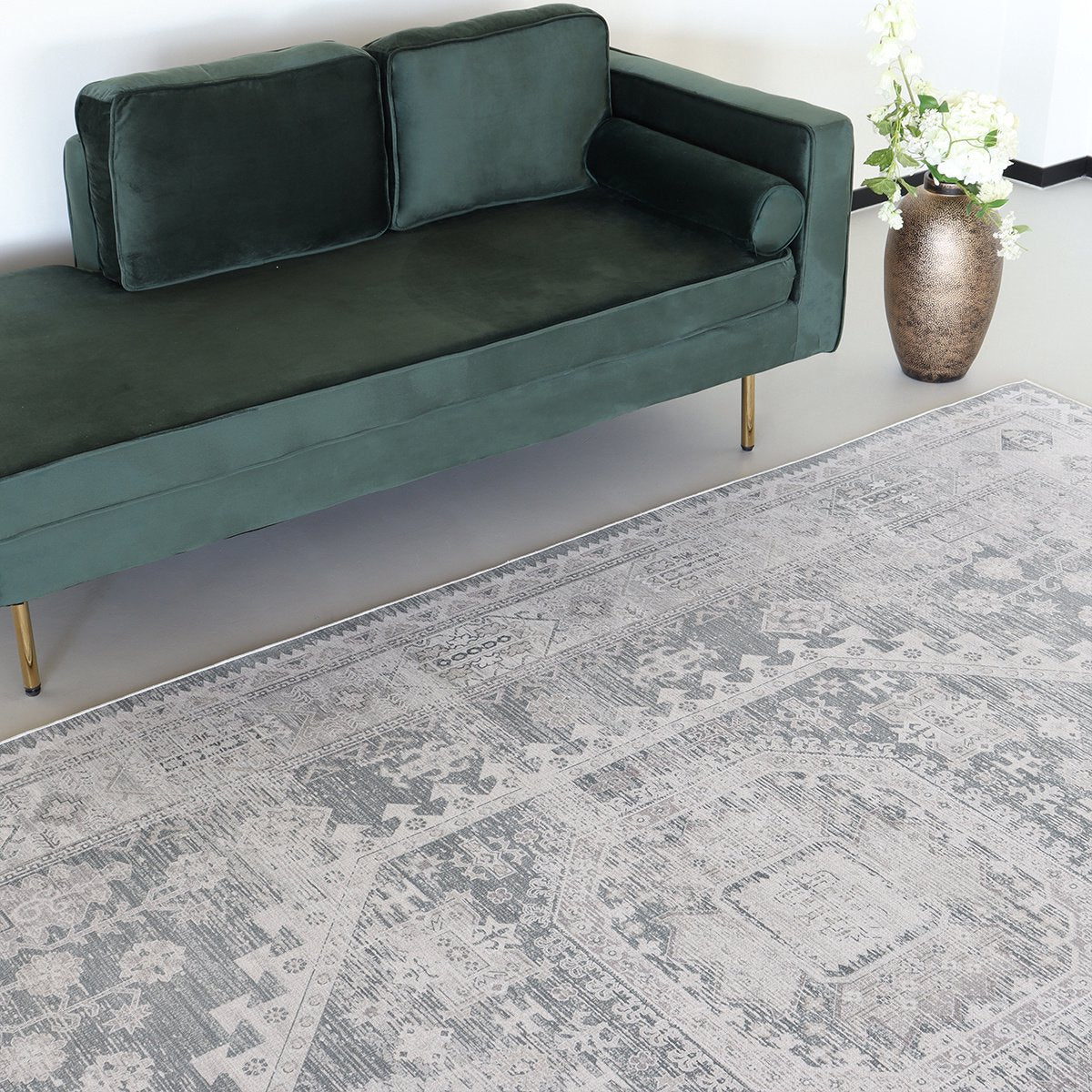 Vloerkleed vintage 200x350cm wit grijs Perzisch oosters tapijt