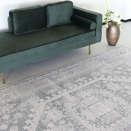 Vloerkleed vintage 200x350cm wit grijs Perzisch oosters tapijt