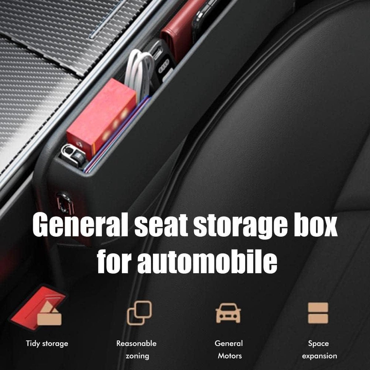 Car seat organiser van PU-leer - universele zijzak organiser met opbergvakken voor autoaccessoires, mobiele telefoons, kaarten en sleutels
