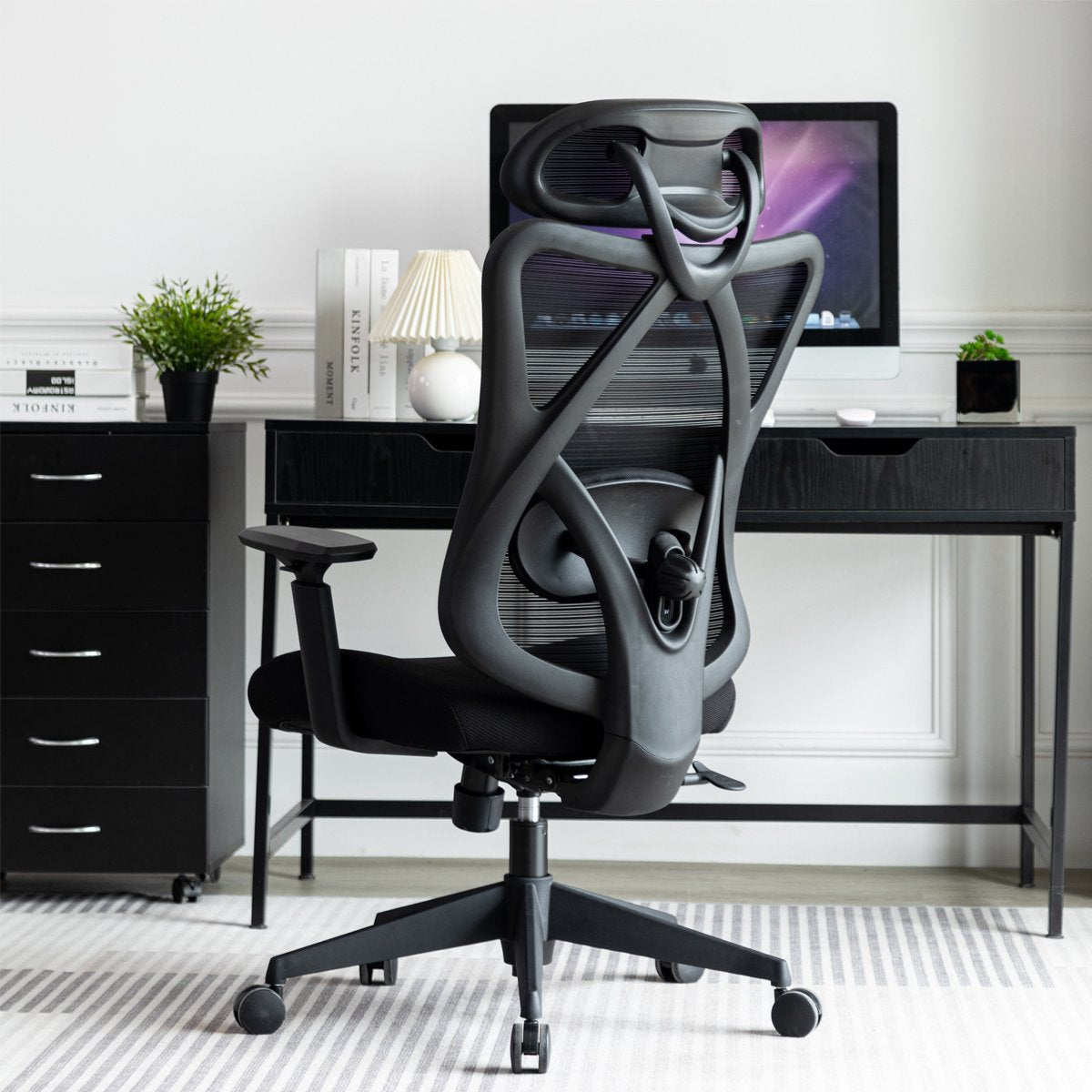 Ergonomische Bureaustoel - Bureaustoelen voor volwassenen - Ergonomische bureaustoel - Verstelbare zitdiepte - Onderstel van aluminiumlegering - Maximale belasting 150KG - zwart