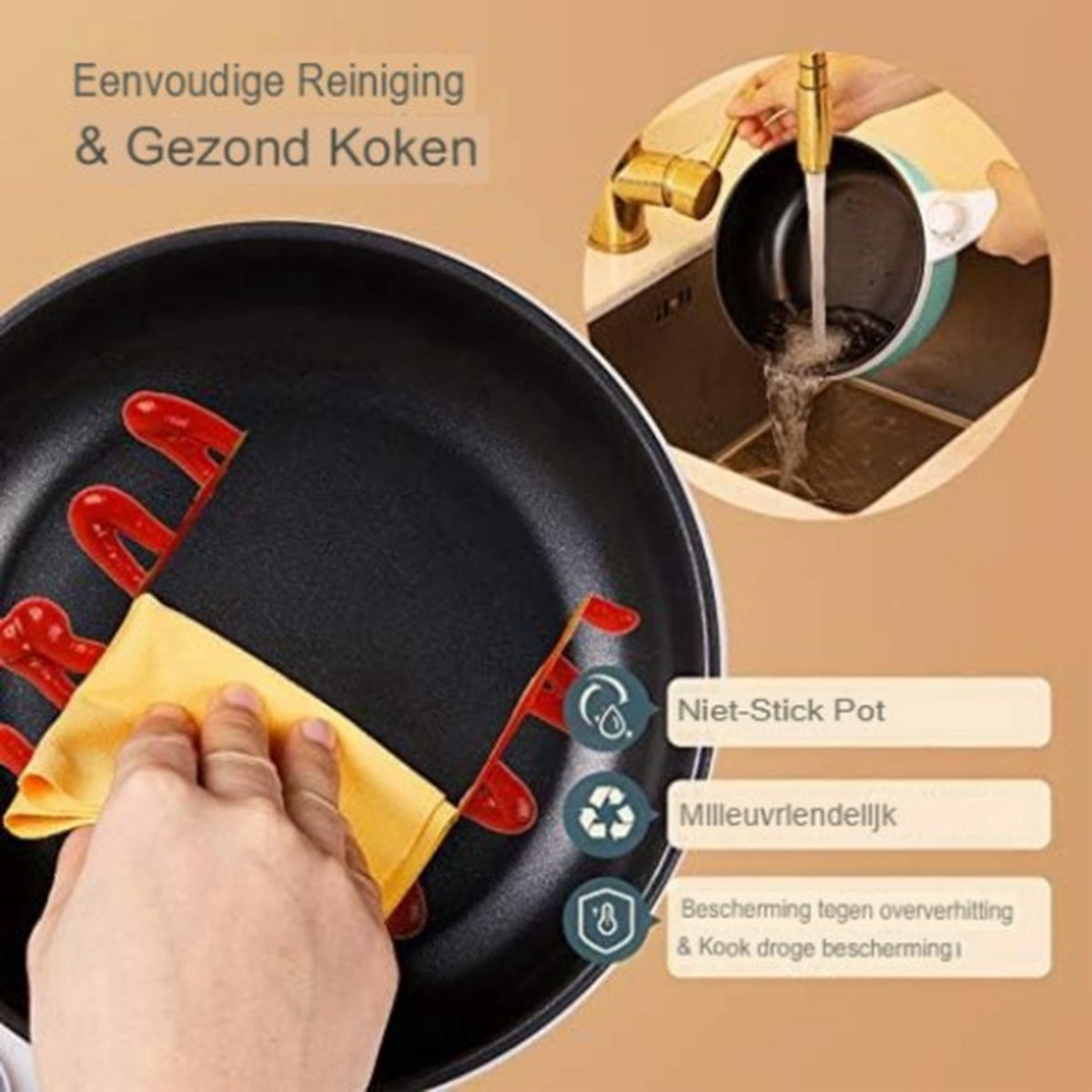 Elektrische Hot Pot Pan - Elektrische Pan - Multifunctionele Koekenpan met Anti-aanbaklaag - Kleine Pasta Pan - 1,5 L Draagbaar Kookgerei voor Reizen/Slaapzaal - Snelle Verwarming, Spatel en Eierrek Inbegrepen