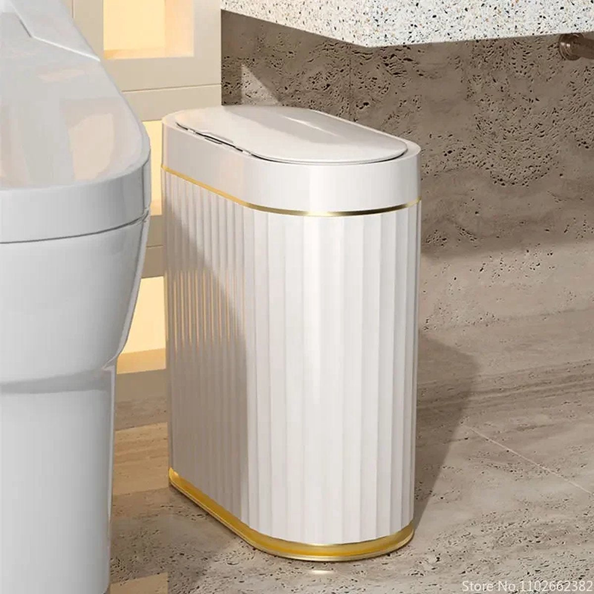 9l Slimme Prullenbak - Wit - Goud - Waterdicht - Bewegingssensor - Stijlvol - Compact - Geruisloos - Oplaadbaar - Keuken - Badkamer - Automatische Sensor