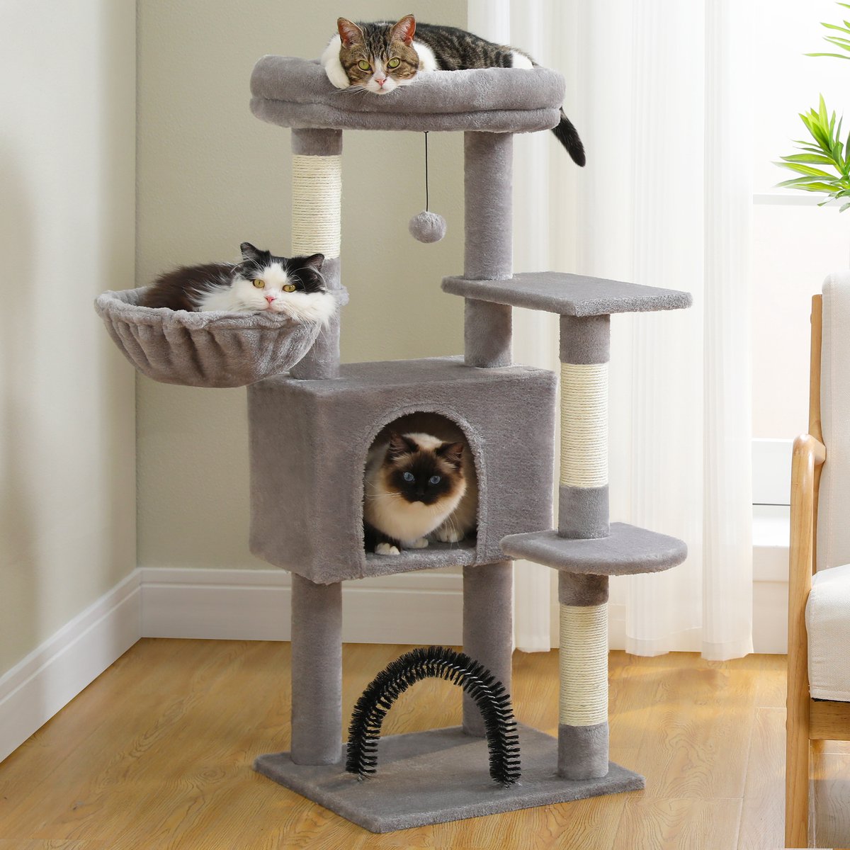 Nique Luxe Krabpaal - Kattenboom met hangmat - 5 ligplekken - 106cm hoog - Lichtgrijs