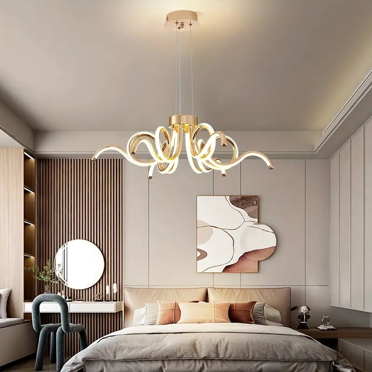 LuxiLamps - Spider Hanglamp - Goud - 60 cm - Kroonluchter - Licht In 3 Kleuren - Boven De Eettafel - LED Kroonluchter Verlichting - 50W