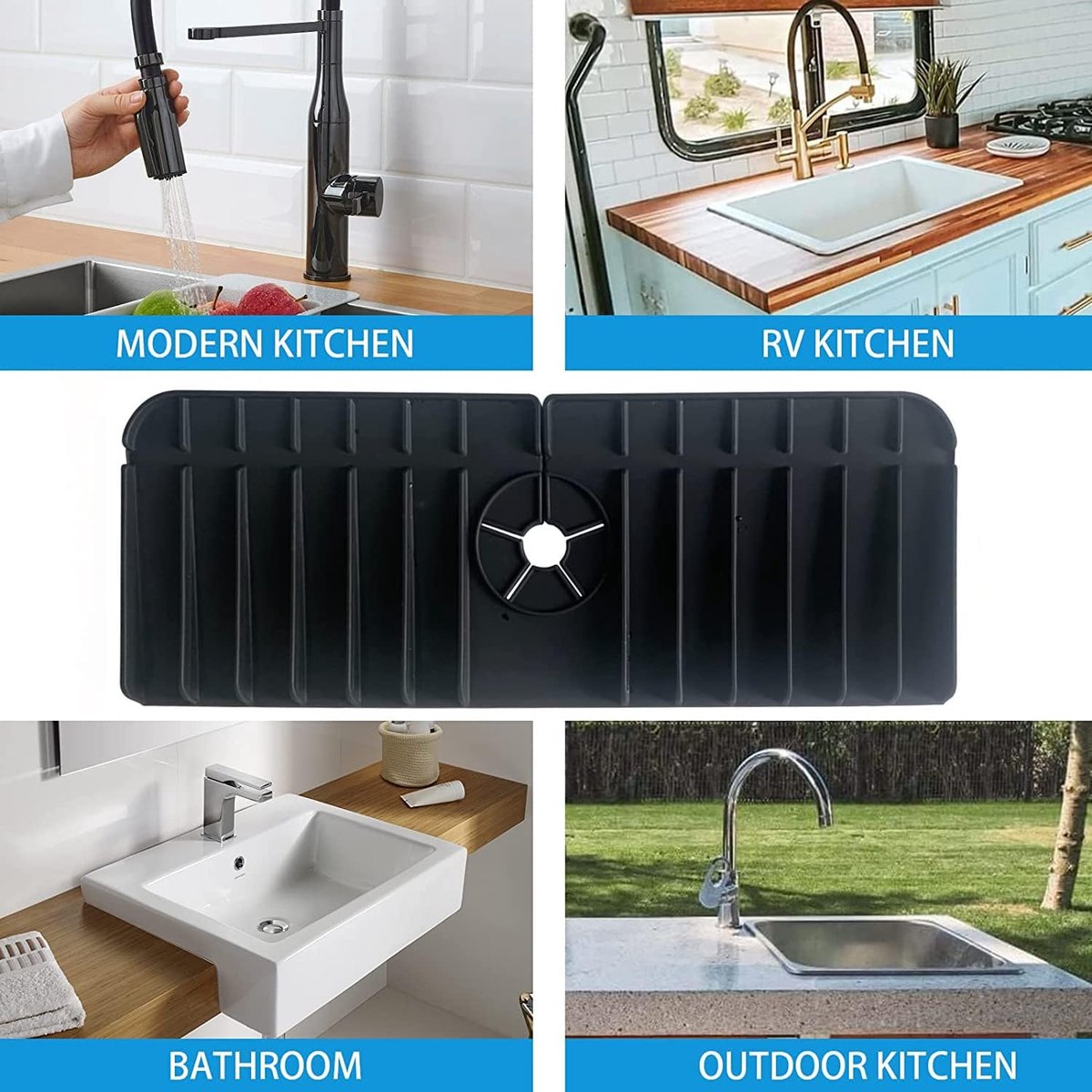 Kraanmat - Afdruipmat - Droogmat - Gootsteenmat - Duurzaam - Zwart - Geschikt voor kranen met een diameter van 3,5 tot 5 cm - Must-have voor in de keuken!