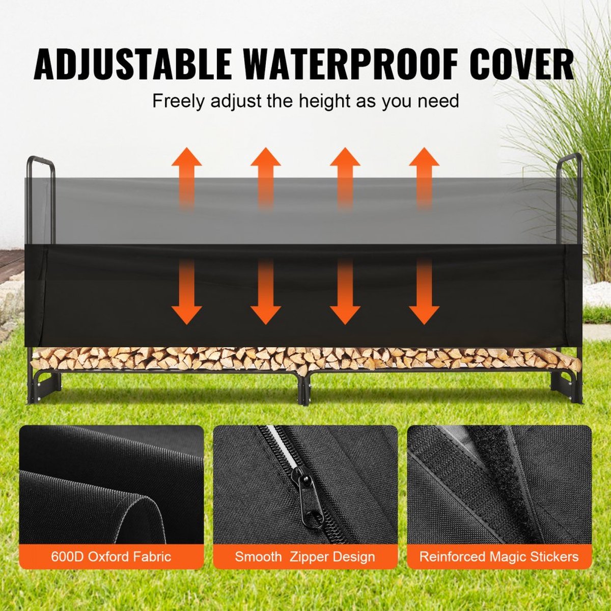 brandhoutrek metaal 259x36x117cm brandhoutrek stalen frame gepoedercoat brandhout onderdak 300kg met waterdichte hoes stapelhulp houten onderdak voor veranda tuin terras tuin