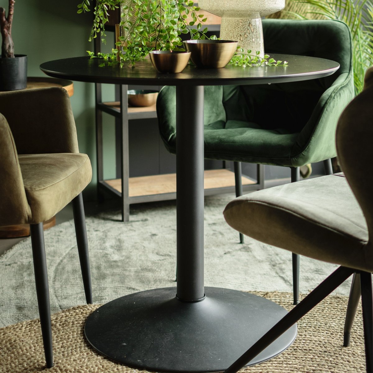 Eettafel Heeze - MDF - Zwart - Ø 80 cm en 75 cm hoog - Rond - Eetkamertafel - Keukentafel