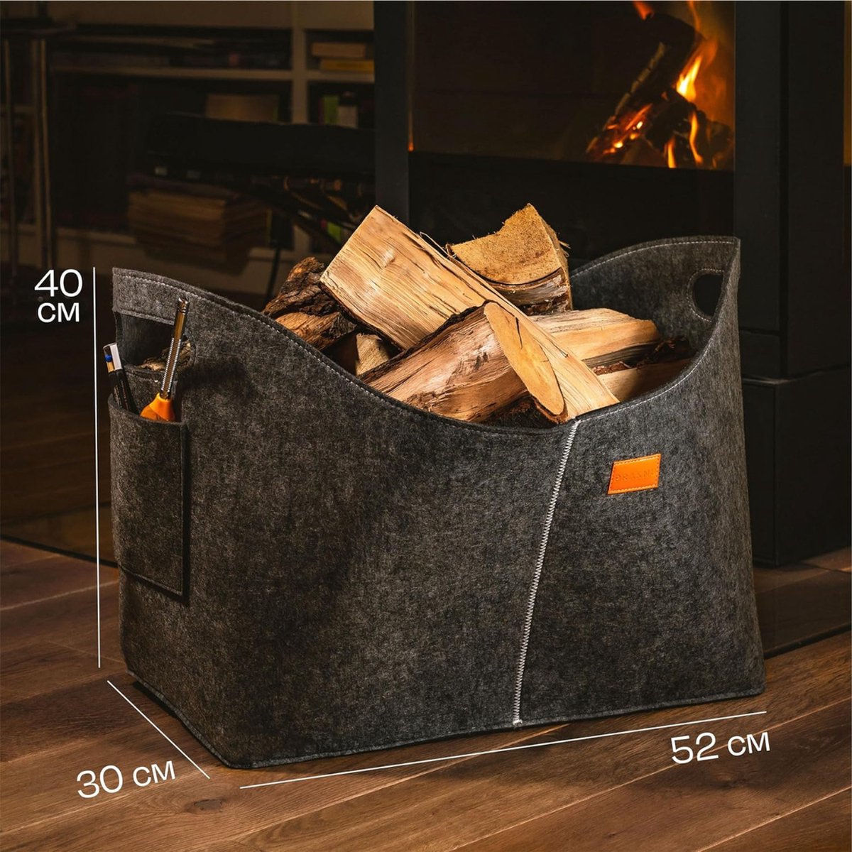 Firewood Basket - Sturdy & Durable - Dark Gray - 100% Guarantee Firewood Basket Fireplace - Fire Log Bag