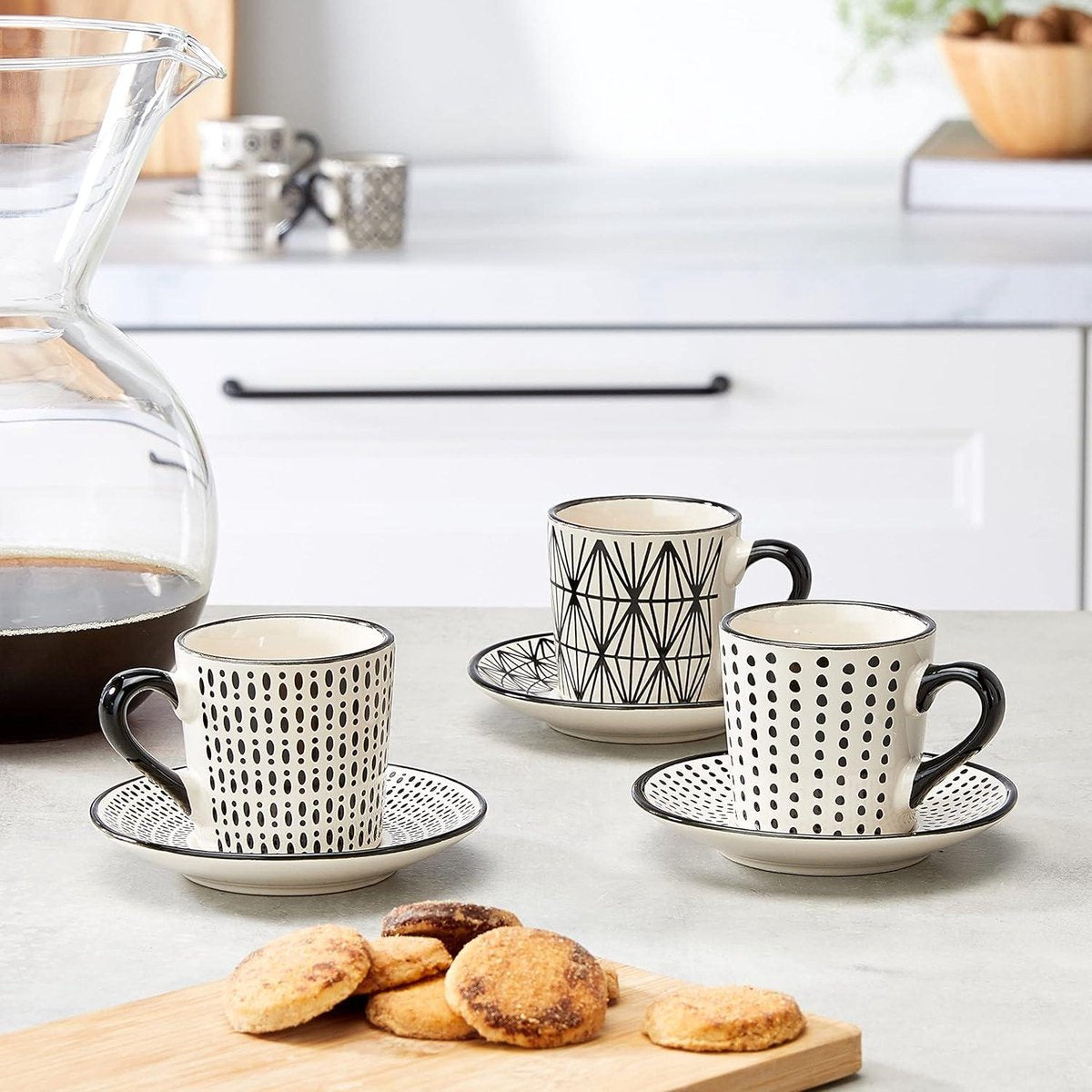 set 6 koffiekopjes van 90 ml van stoneware - Vhera met schotel