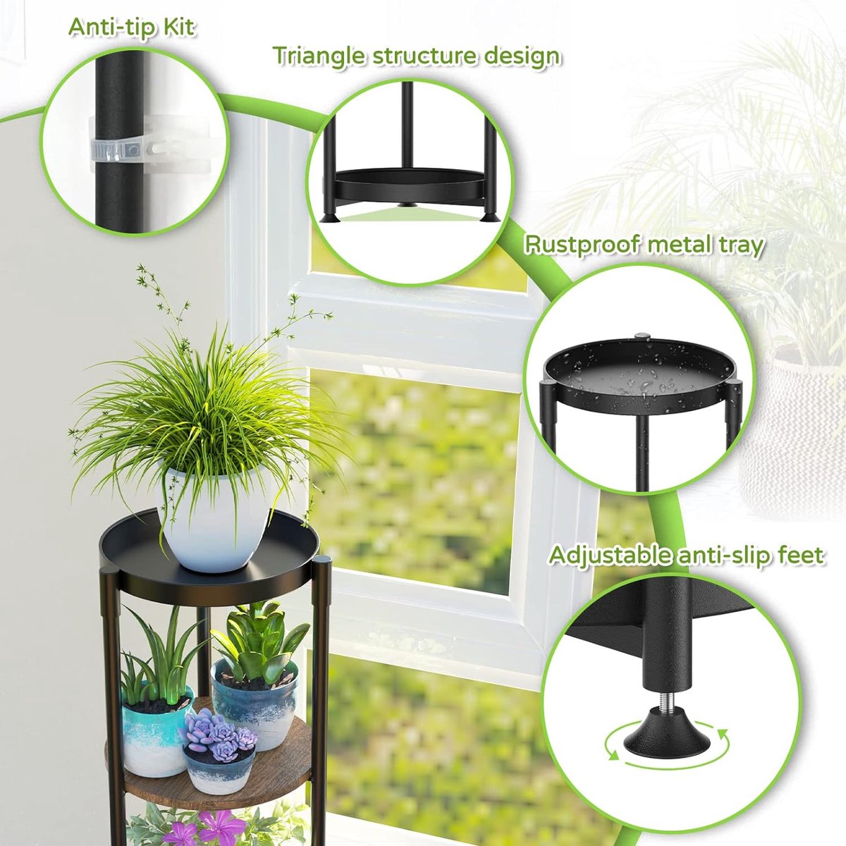 4-Tier High Metal Plant Stand Indoor Outdoor, Plantenrek, Hoek Plantenstandaard, Display Rek, Roestvrij IJzeren Bloempothouder, Rek voor Patio, Balkon, Tuin
