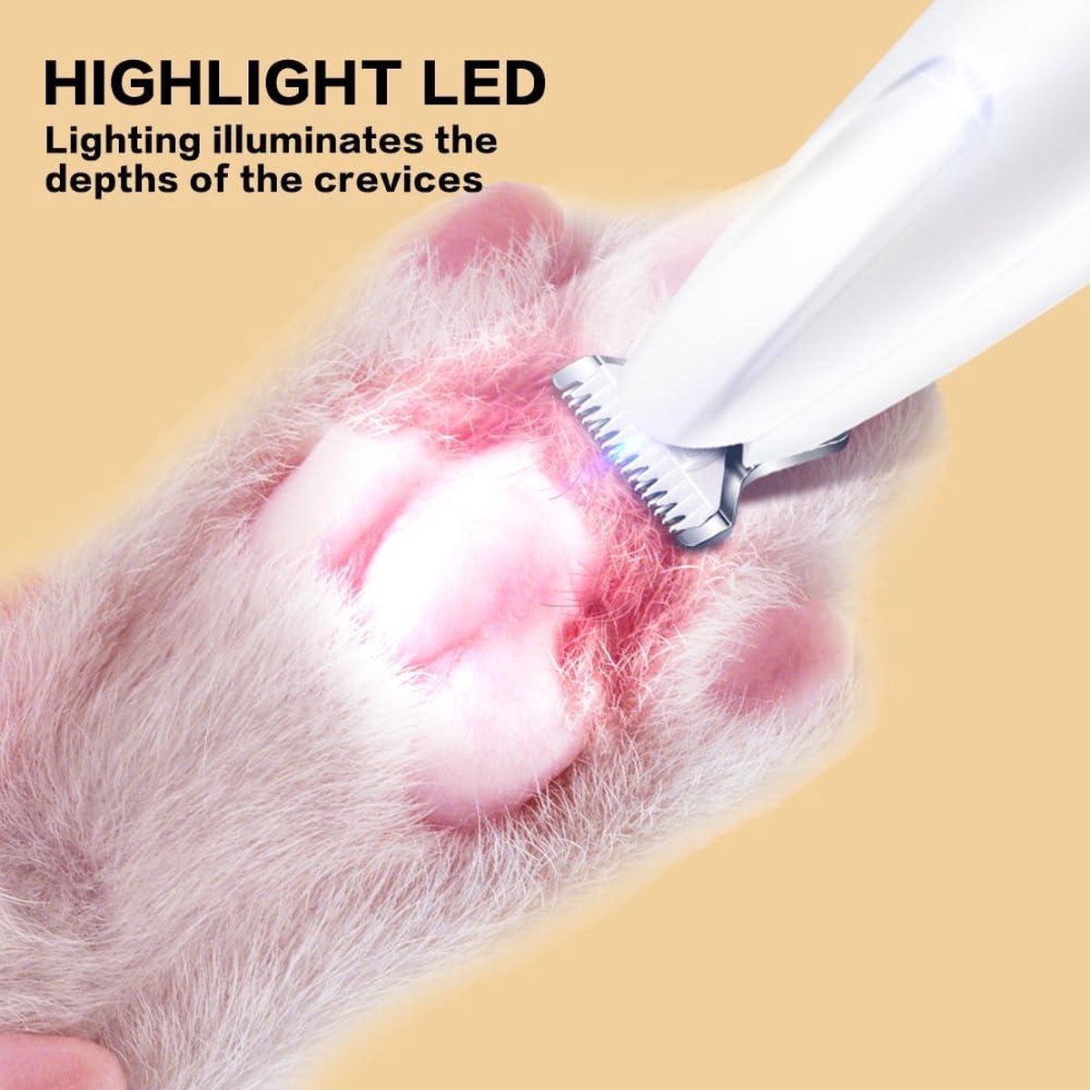 Paw trimmer with LED light waterproof - Rechargeable trimmer for dogs and cats - Paws eyes ears face (white)