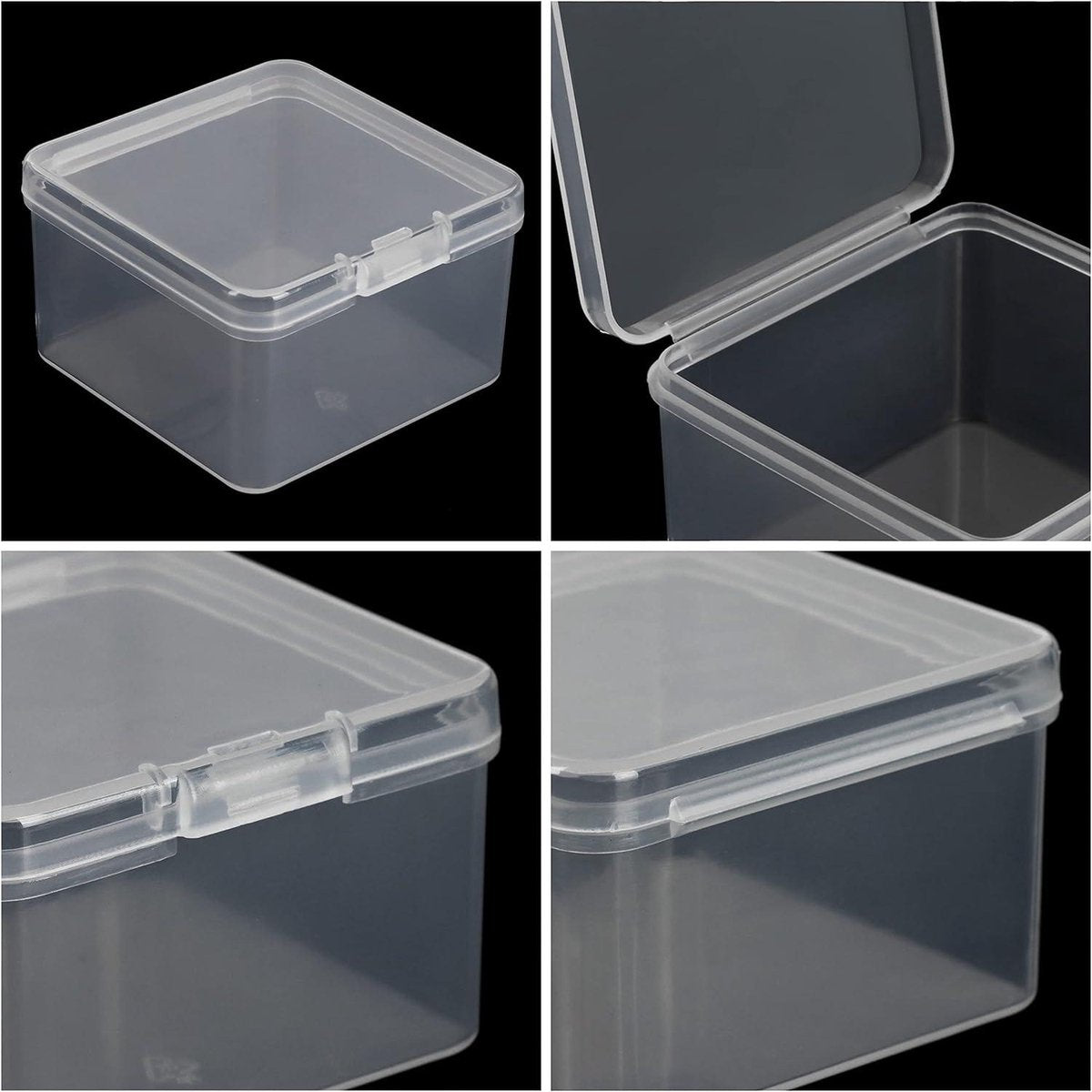 Kleine Doorzichtige Plastic Opbergdoosjes met Scharnierend Deksel - Set van 24 - L62 x B62 x H4 cm - Mini Vierkante Doosjes voor Pillen, Kralen, Sieraden & Knutselspullen. doorzichtig doosje