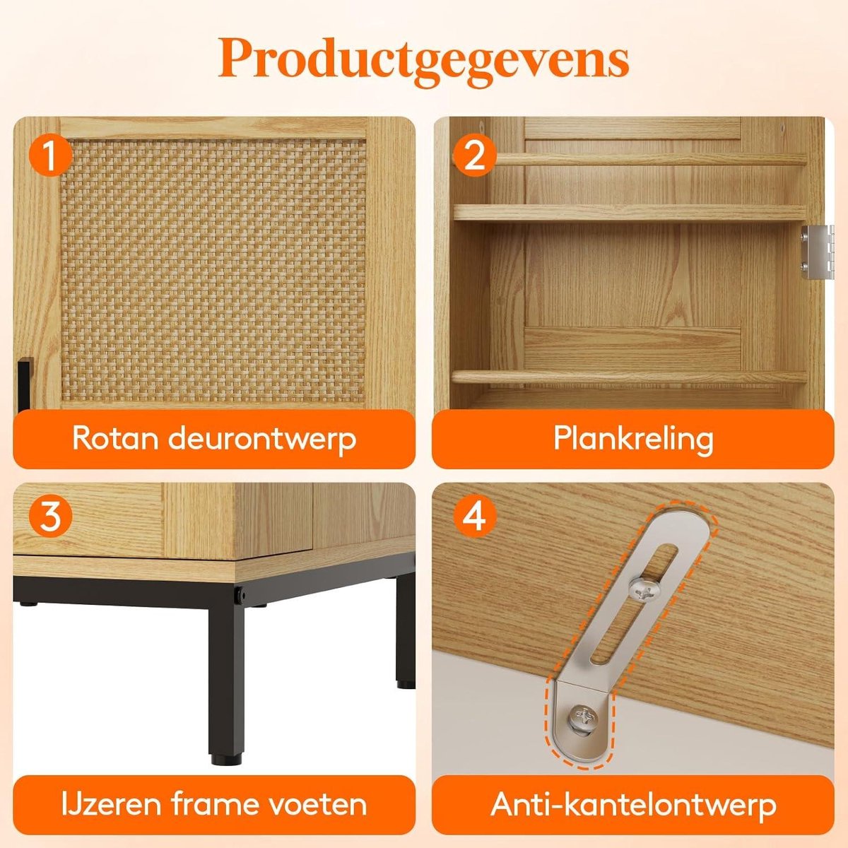 49.6" Kitchen Pantry Rattan Doors Adjustable Shelves Microwave Stand Coffee Bar Cabinet Natural microwave cabinet