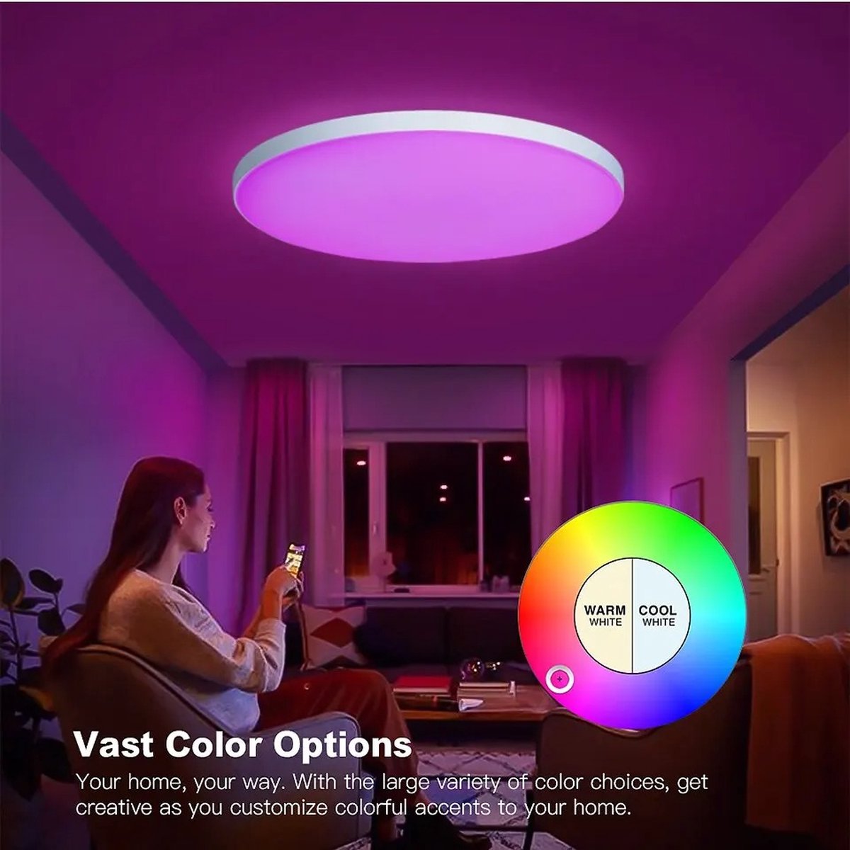 LED Plafondlamp BTM met Bluetooth speaker - Ø 30cm - Wekker en Nachtlamp - Plafonnière - Verlichting kinderkamer, slaapkamer, woonkamer - Plafondlamp kinderen, baby, jongen, meisje - RGB Kinderlamp - Smart lamp met afstandsbediening