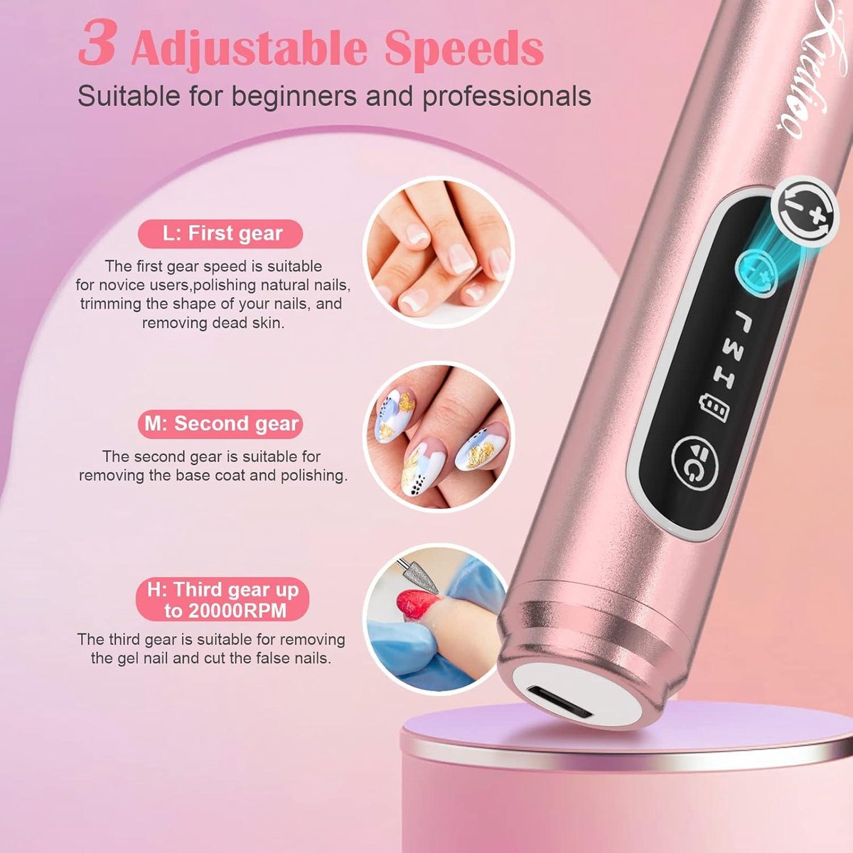Kredioo Nagelfrees Draadloos Oplaadbaar Elektrische Nagelfrees 20000rpm 10 Bit Pedicureset voor Nagelsriemen Shellac Acryl Gel Beginners
