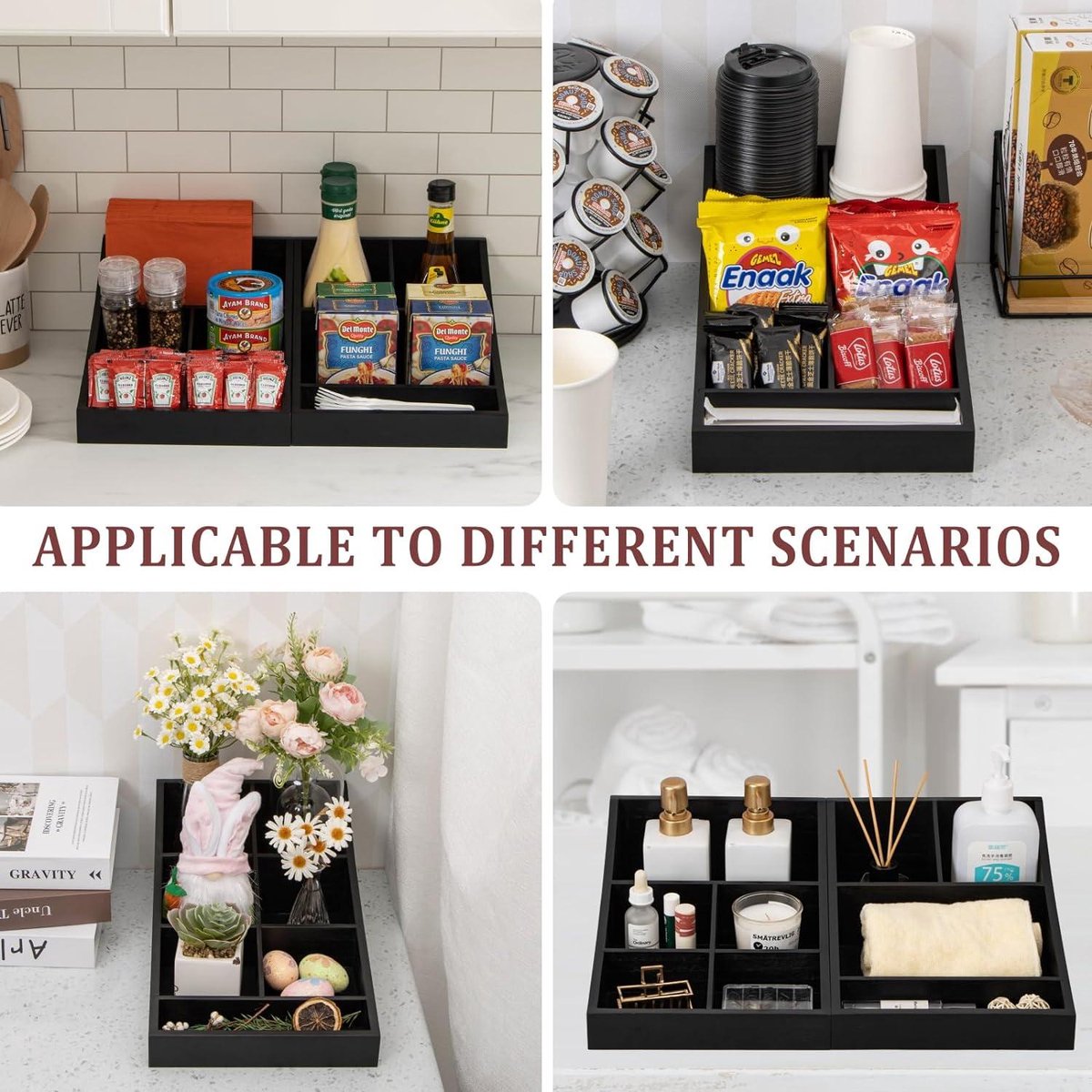 Coffee Station Organizer voor aanrecht - Hout Zwart 9 Vakken - Thuis en Kantoor Organizer voor Koffie en Thee theezakjeshouder