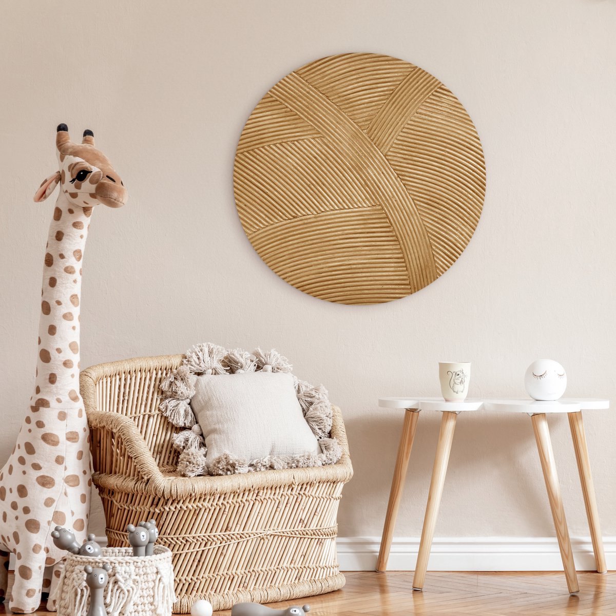 WallCircle® Wandcirkel 90 x 90 cm - Muurcirkel Structuur - Natuur - Rotan Kunst - Natuurlijk Modern - Muurdecoratie woonkamer - Wanddecoratie slaapkamer - Kamer decoratie accessoires - Ronde schilderijen - Woonaccessoires cirkel binnen