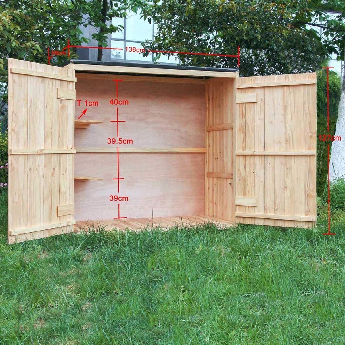 Tuinkast Hout - Tuinkist - Tuinkasten voor Buiten - Tuinberging - 140x60x130cm - Lichtbruin met Zwart