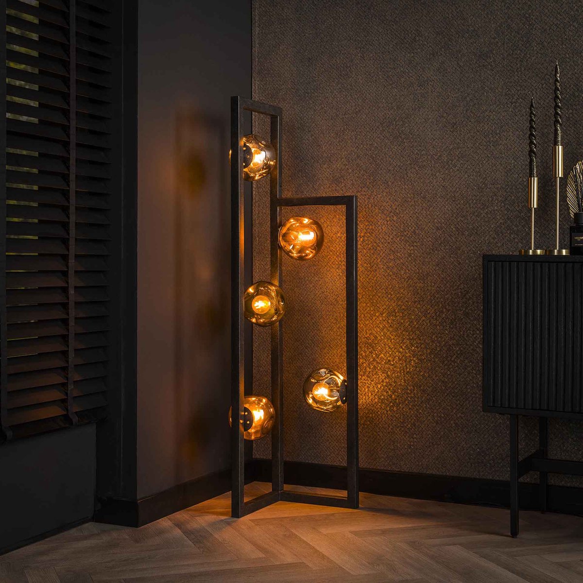 Vloerlamp Stellar 5 lichts | Arctic zwart | 30x30x130 cm | industrieel design | woonkamer / slaapkamer | moderne sfeerverlichting