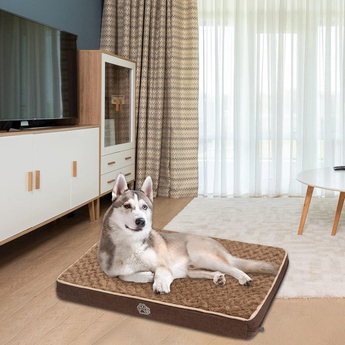 Washable orthopedic dog mattress - removable cover - dog bed for large and medium-sized dogs - 90 x 60 x 7.5 cm - brown dog bed pouch