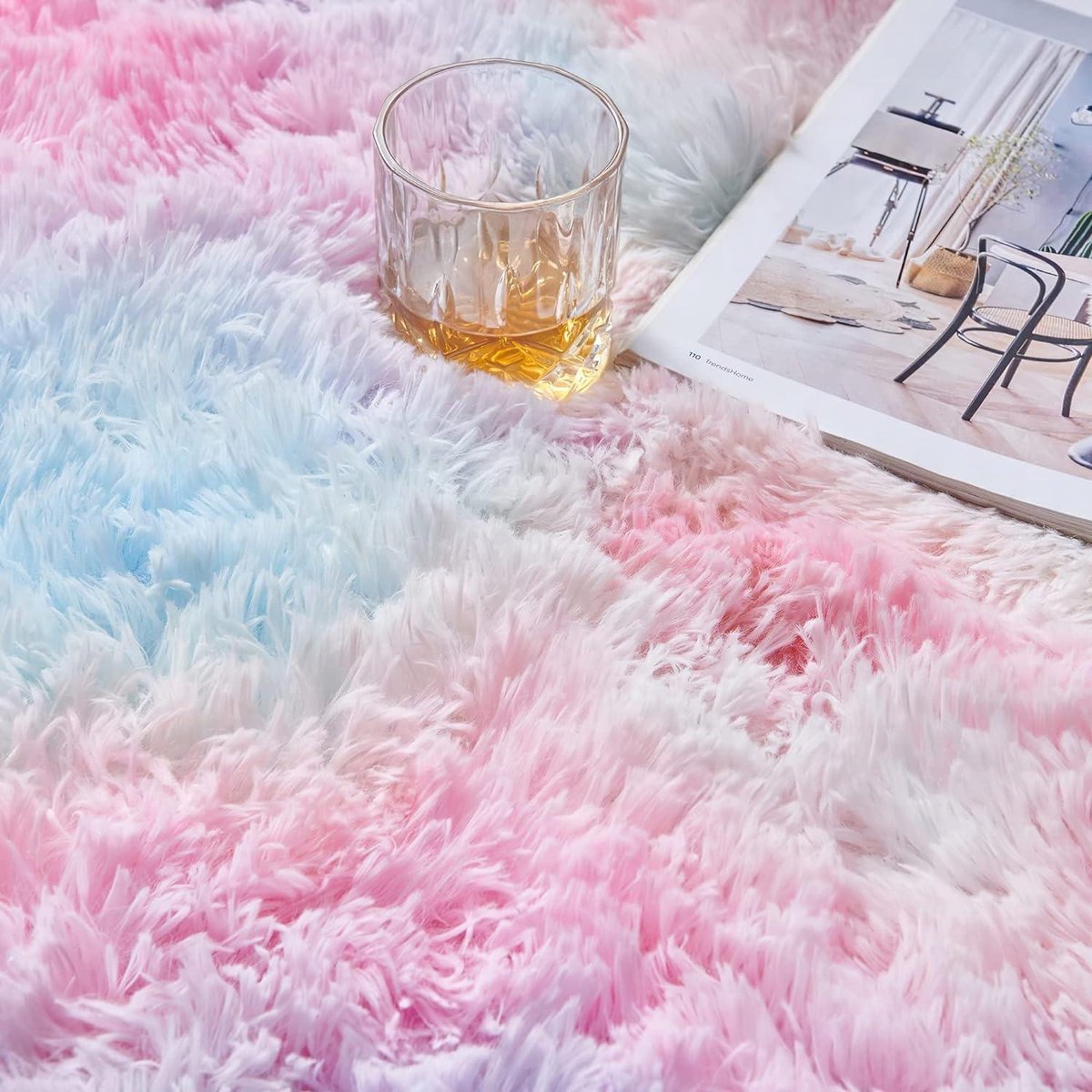 Plush Carpet - Round - Large Size - Modern Living Room - Soft and Fluffy - for Kids Girls - Bedroom/Nursery - Rainbow - 80 x 150 cm rug