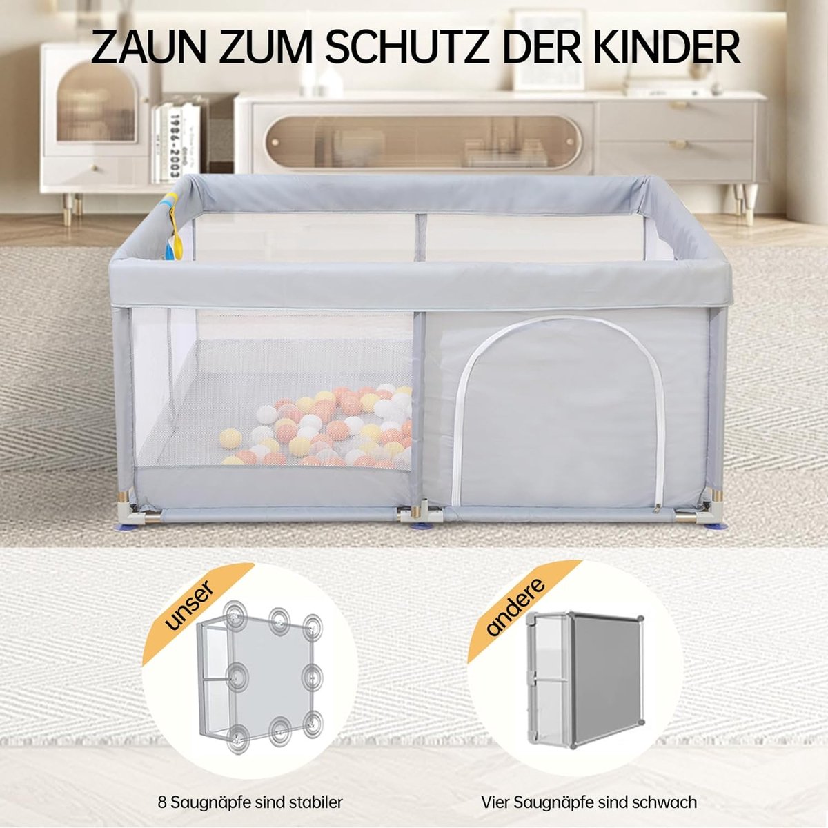 Babybox, Box voor Baby's, Boxen voor Baby's, Grote Box voor Peuters, Recreatieruimte, Stevige Veilige Babybox, Box voor Baby's (120x120cm, Grijs)