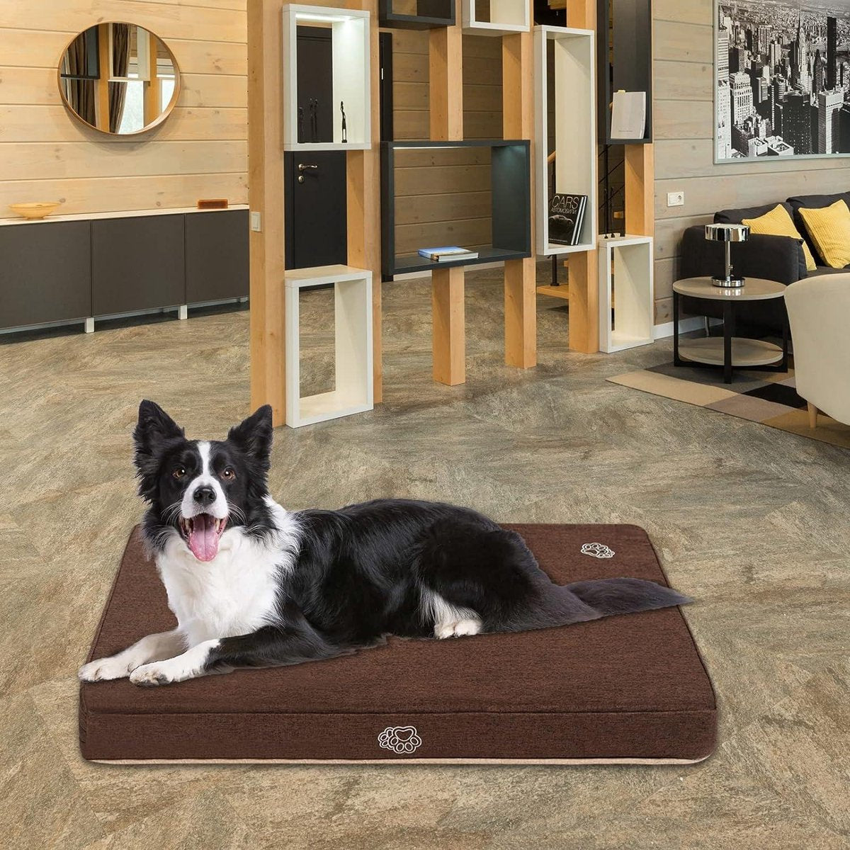 Washable orthopedic dog mattress - removable cover - dog bed for large and medium-sized dogs - 90 x 60 x 7.5 cm - brown dog bed pouch