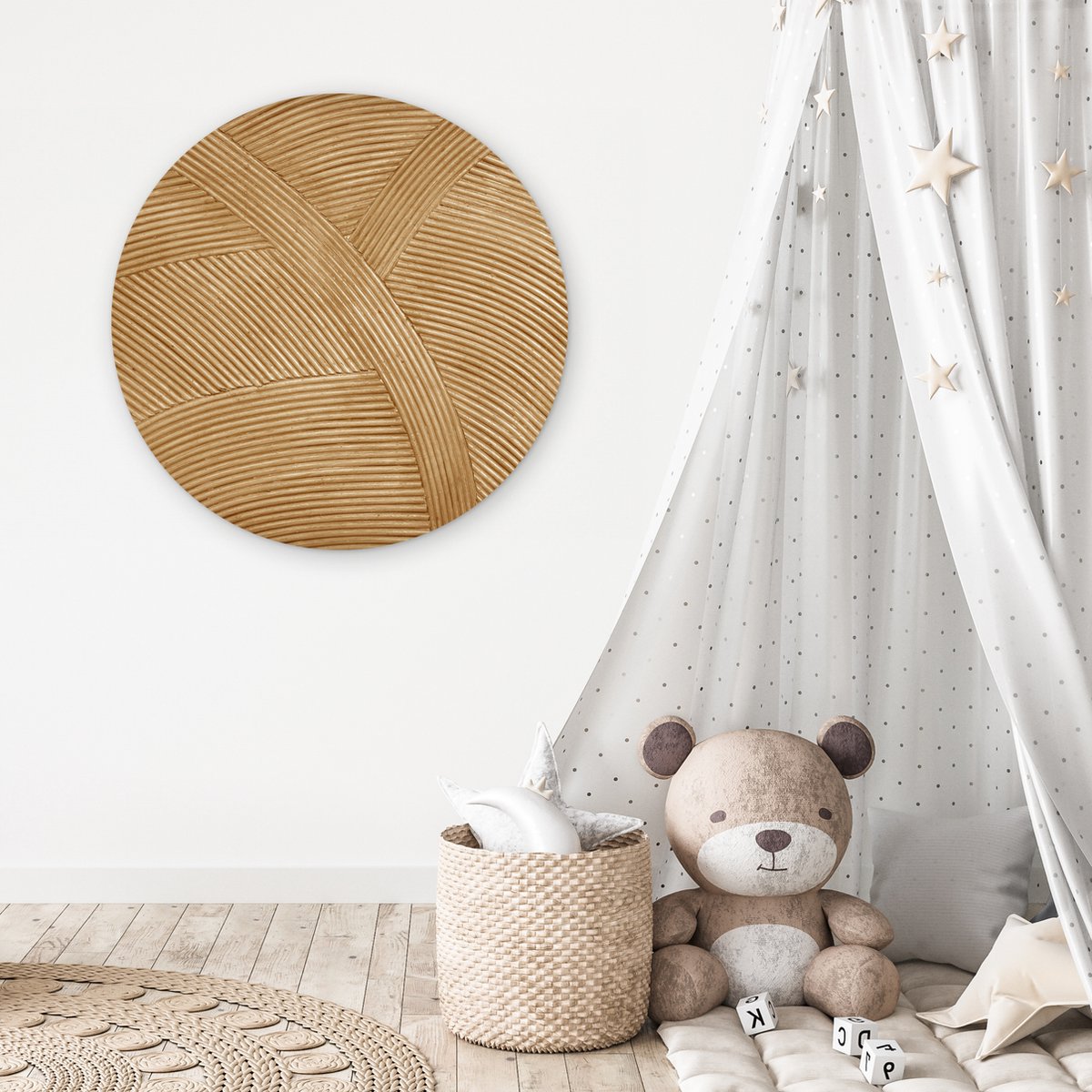 WallCircle® Wandcirkel 90 x 90 cm - Muurcirkel Structuur - Natuur - Rotan Kunst - Natuurlijk Modern - Muurdecoratie woonkamer - Wanddecoratie slaapkamer - Kamer decoratie accessoires - Ronde schilderijen - Woonaccessoires cirkel binnen