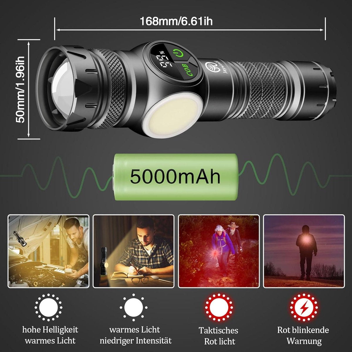 30.000 lumen magneet led zaklamp USB oplaadbaar - extreem heldere zaklamp - lcd vermogensindicator - sterke COB zaklamp - 9 lichtmodi - zoom