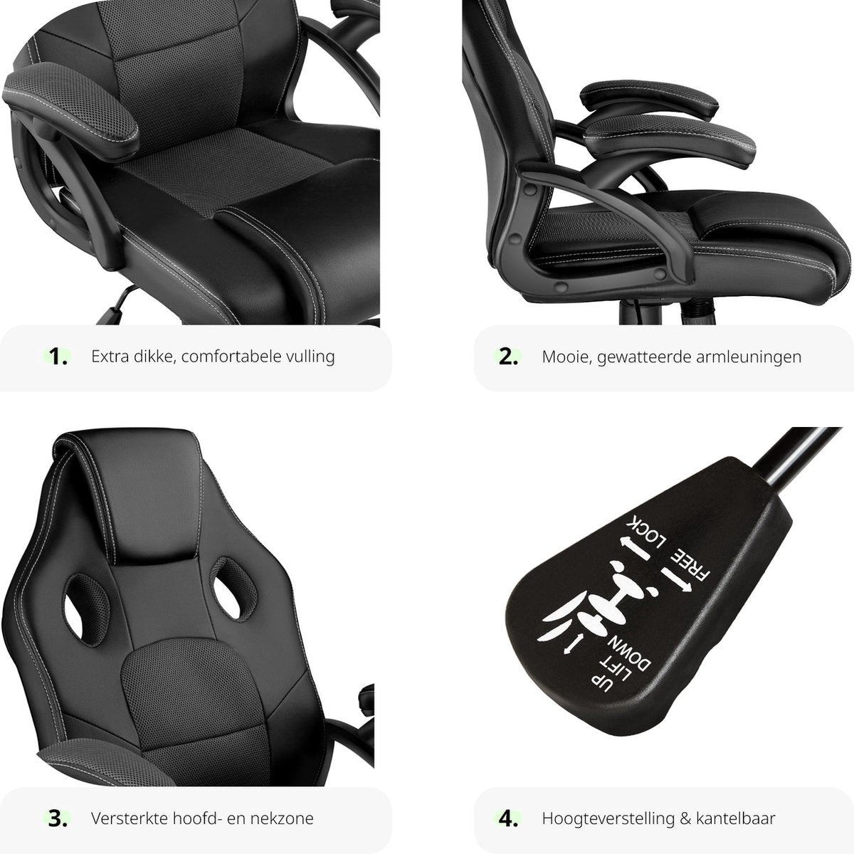 tectake® - bureaustoel gamingstoel - luxe bureaustoel kantoorstoel - racestoel bureaustoel gamestoel Mike - zwart/zwart