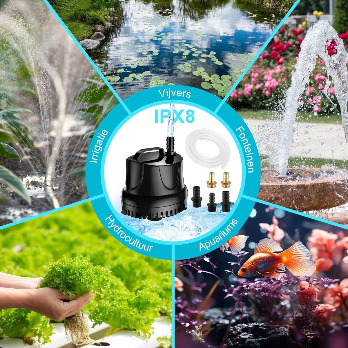 Mini submersible water pump 25W 1500L/h - fountain pool garden water fish tank aquarium - black