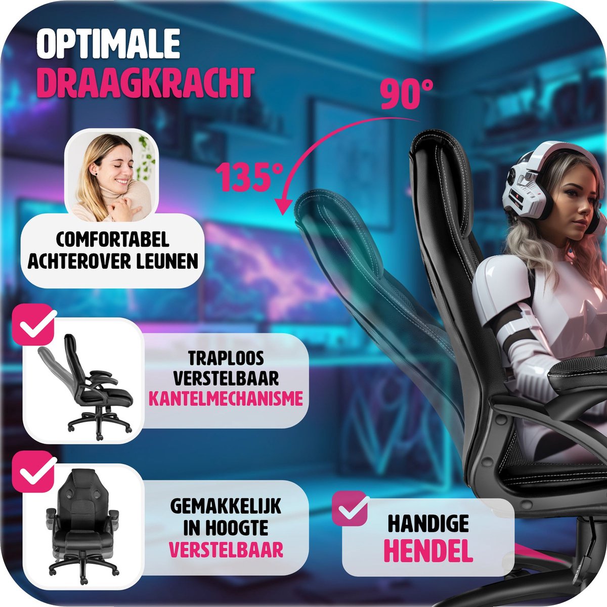 tectake® - bureaustoel gamingstoel - luxe bureaustoel kantoorstoel - racestoel bureaustoel gamestoel Mike - zwart/zwart