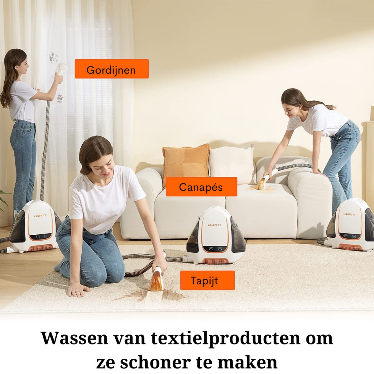 Vlekkenreiniger - Vlekken Verwijderaar - Nat- en Droogzuiger - Reinigen - Tapijtreiniger - Banken - Matten - Kussens - Auto's - Nat- en Droogzuiger - Sterke Zuigkracht - Water - Wassen - Ontsmetten - 12000 Pa - 70 dB