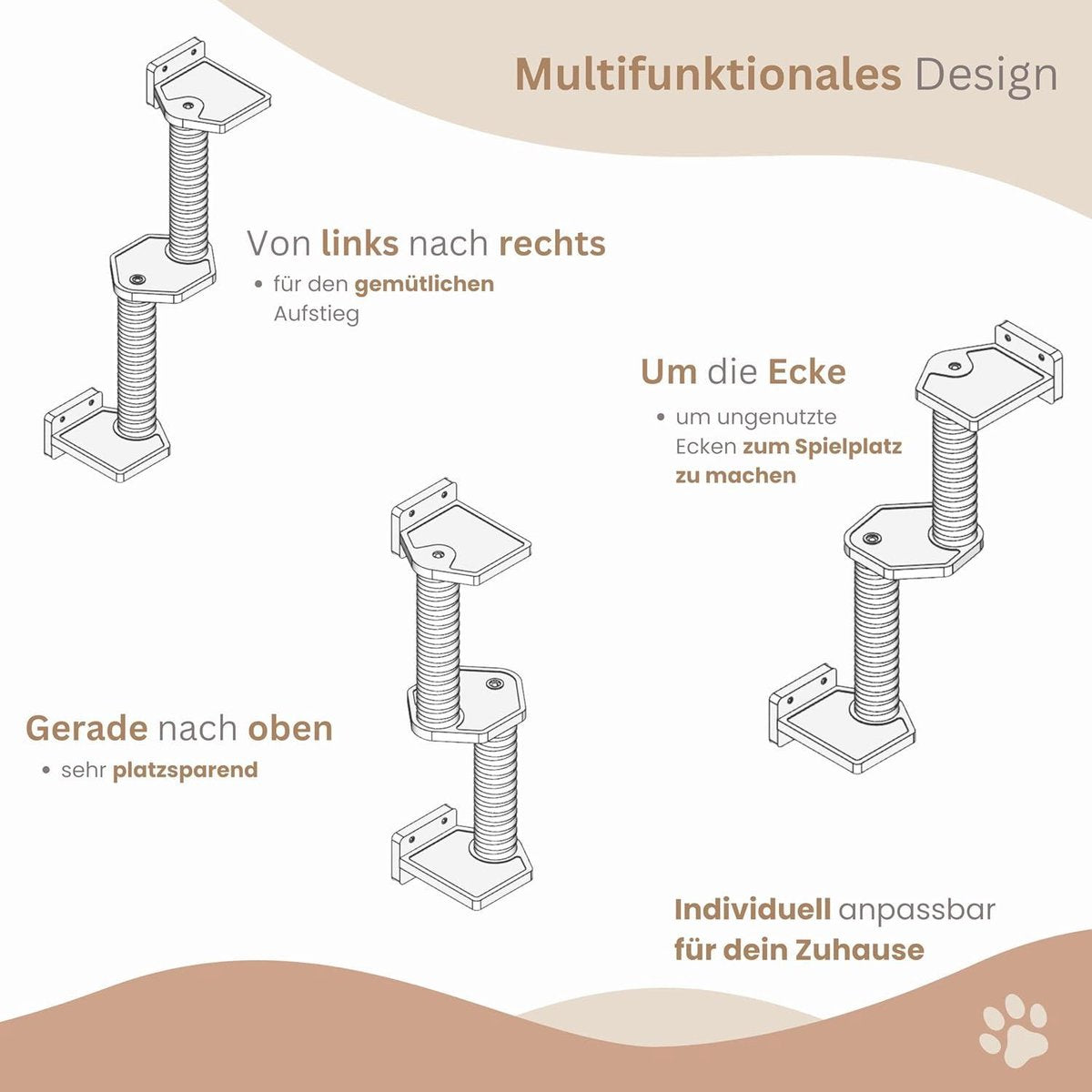 Climbing wall for cats - solid wood and jute - scratching post wall - scratching board - cat stairs - cat wall - wall scratching post - cat furniture - 3 assembly options - gray
