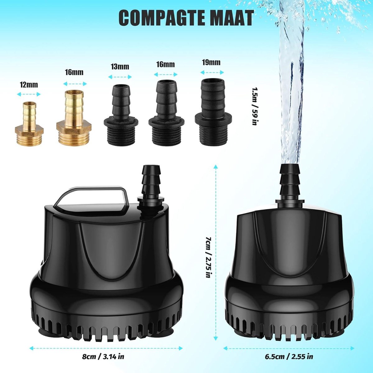 Mini submersible water pump 25W 1500L/h - fountain pool garden water fish tank aquarium - black