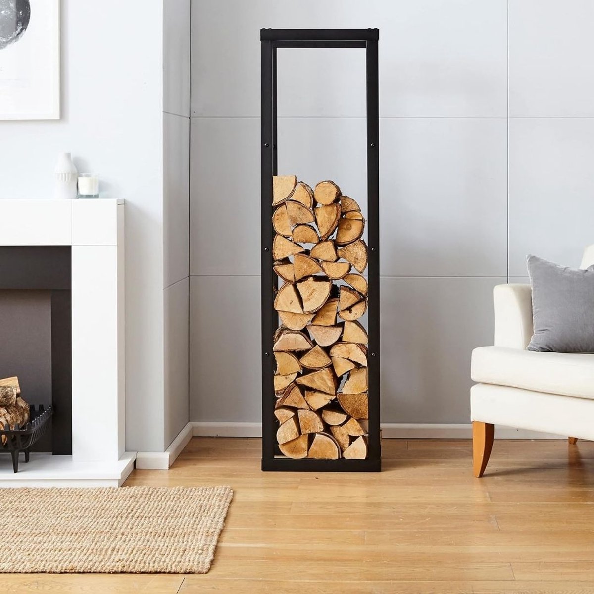 Wood rack – Wood storage – Firewood rack – Firewood – Storage – Indoor and outdoor rack – Firewood – Metal – Black - 150x40x25cm