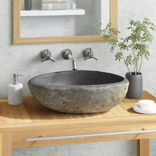 Wastafel Wasbak Natuurlijk Riviersteen | Ovaal 30 cm inclusief afvoergat | Badkamer wasbak