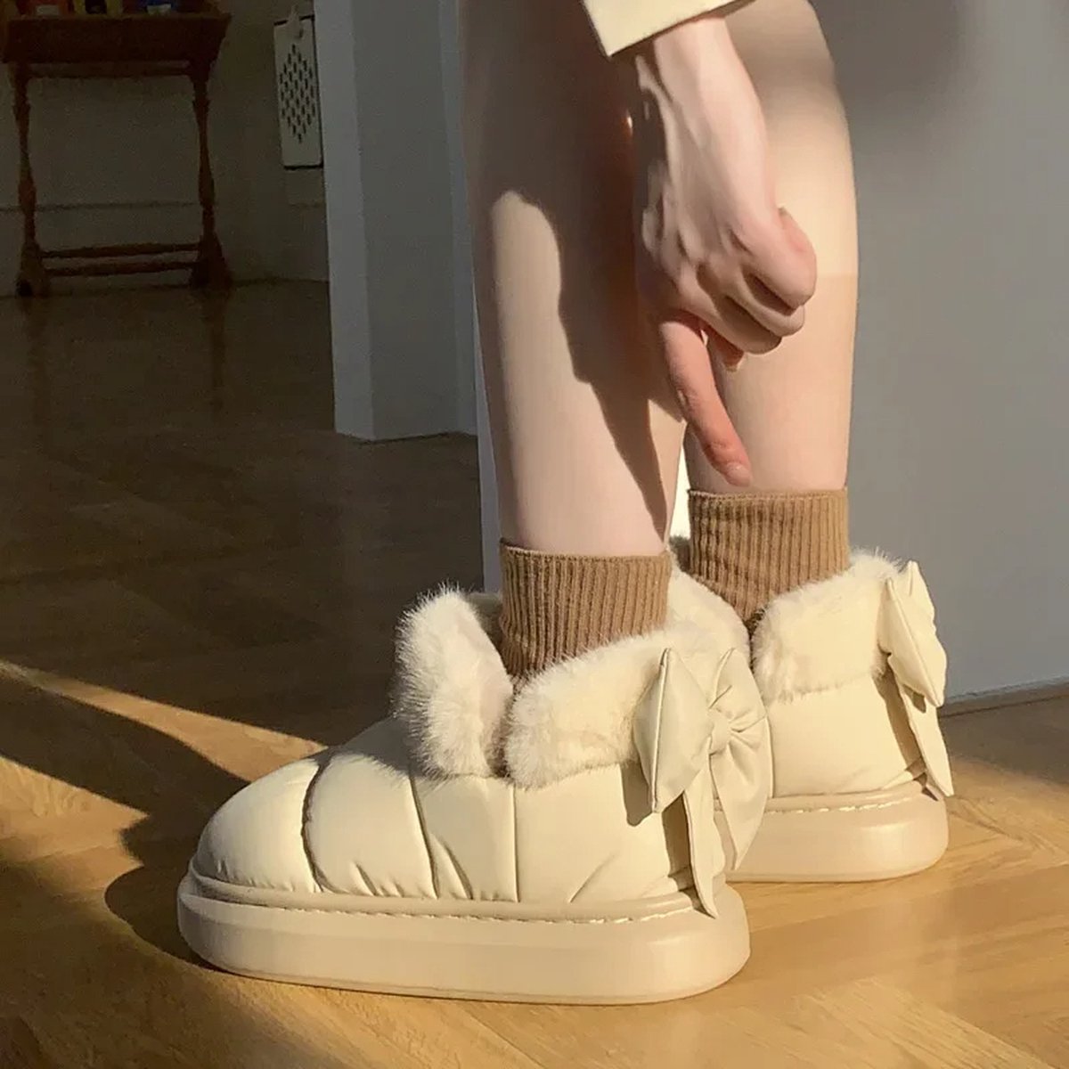 Cute Warm Ankle Boots for Women with Bow - Plush Waterproof Short Snow Boots for Winter 2024 (Size 38-39) | Women's Ankle Boots, Warm Winter Boots, Fashionable Snow Boots
