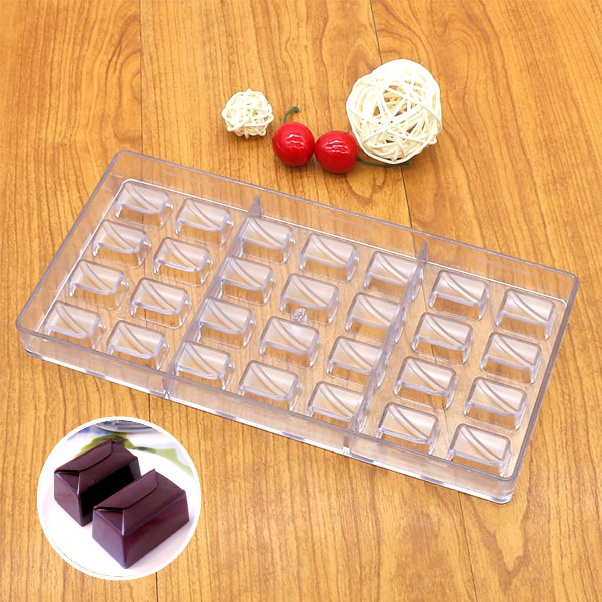 2 stuks polycarbonaat chocoladerepen vorm bonbons vorm polycarbonaat set halve bal chocolade vorm rechthoekige chocolade vorm voor chocolade, ijsblokjes, snoep, bruidstaart