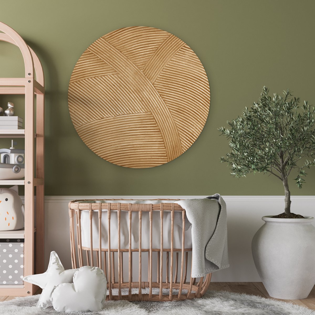 WallCircle® Wandcirkel 90 x 90 cm - Muurcirkel Structuur - Natuur - Rotan Kunst - Natuurlijk Modern - Muurdecoratie woonkamer - Wanddecoratie slaapkamer - Kamer decoratie accessoires - Ronde schilderijen - Woonaccessoires cirkel binnen