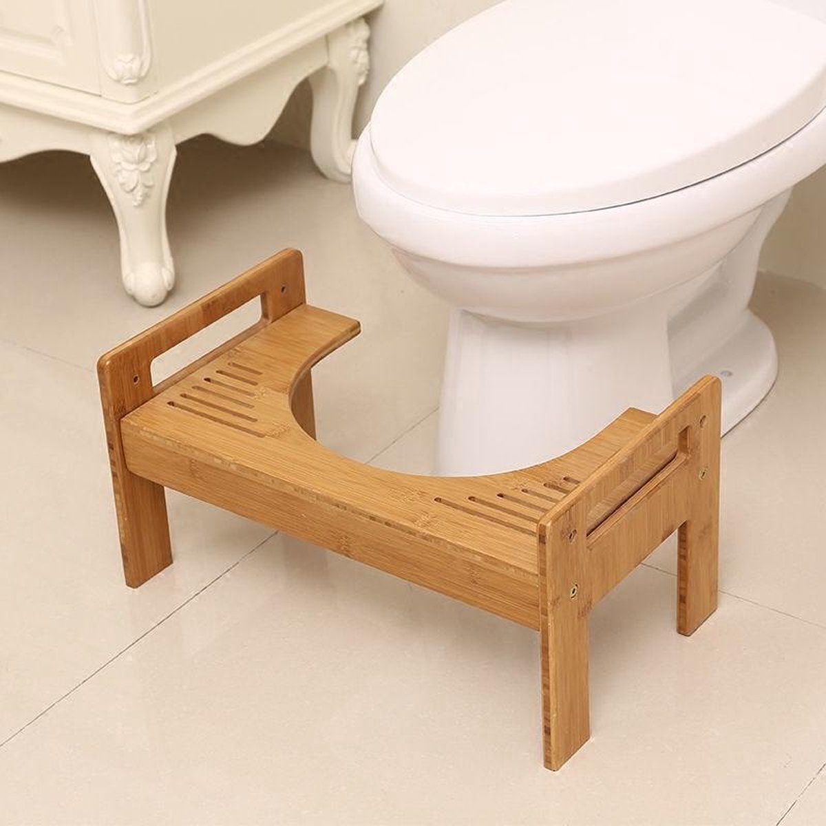 Decopatent® Bamboo Toilet Stool - WC Stool - Correct sitting posture on the toilet - Better bowel movement through natural squatting posture