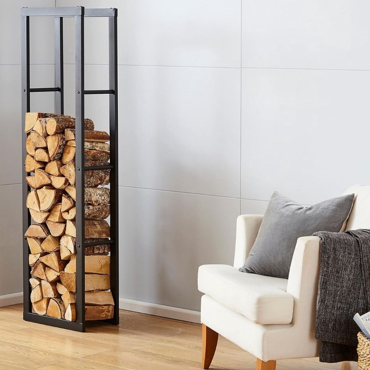 Wood rack – Wood storage – Firewood rack – Firewood – Storage – Indoor and outdoor rack – Firewood – Metal – Black - 150x40x25cm