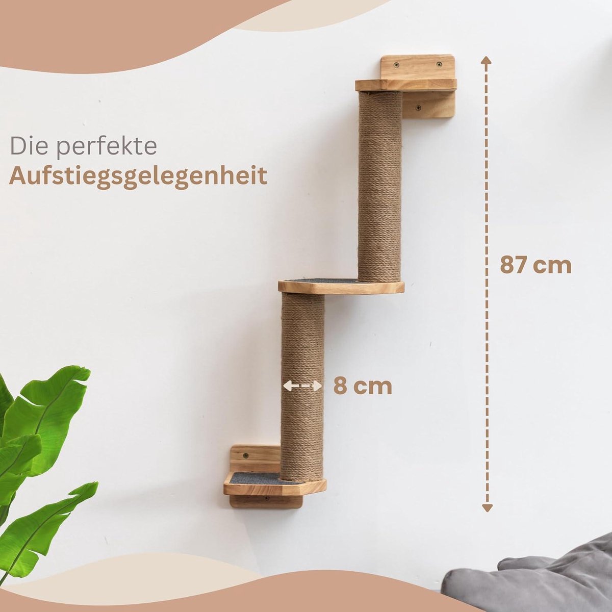 Climbing wall for cats - solid wood and jute - scratching post wall - scratching board - cat stairs - cat wall - wall scratching post - cat furniture - 3 assembly options - gray