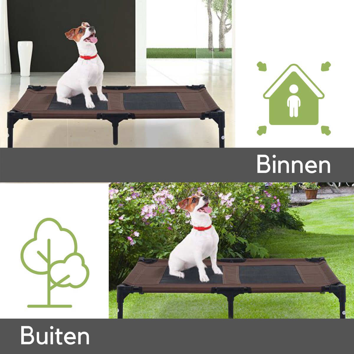 Dog bed - Dog stretcher - Dog sunbed - L - Portable - 92Lx76Wx18H cm - Brown